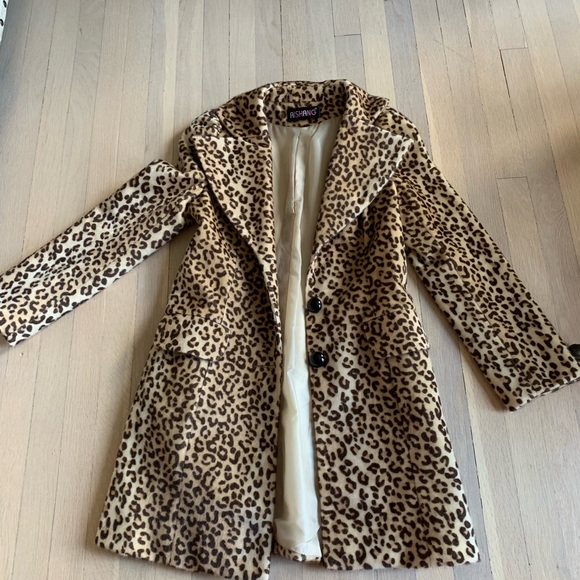 Faux Fur 🖤🤎 Leopard Animal Print Coat Vintage Look Super Chic Collar Mob Wife - Picture 2 of 16